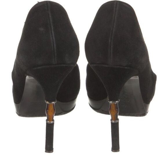 Gucci Bamboo Accent Black Suede Heels - Picture 4 of 12
